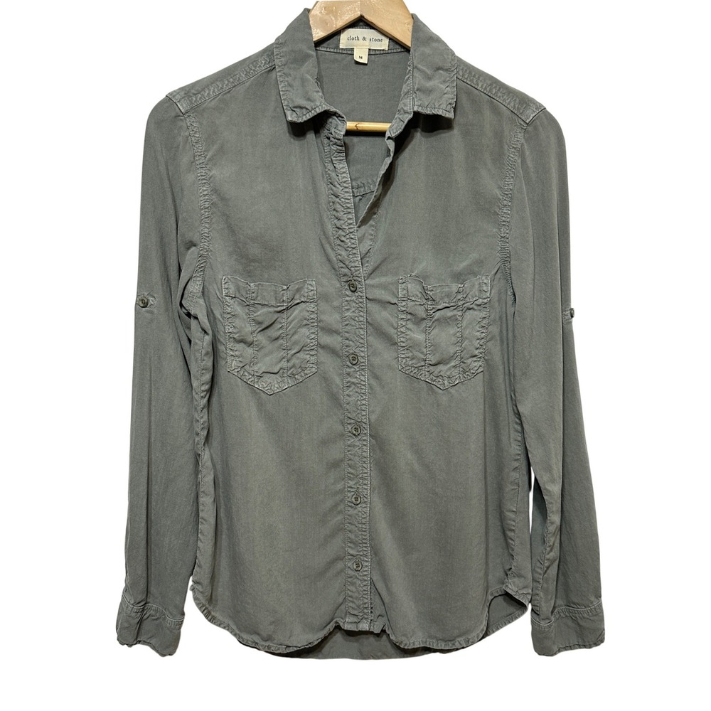 Cloth & Stone Button Down Shirt Womens Medium Tencel Roll Tab Chic Utility Top